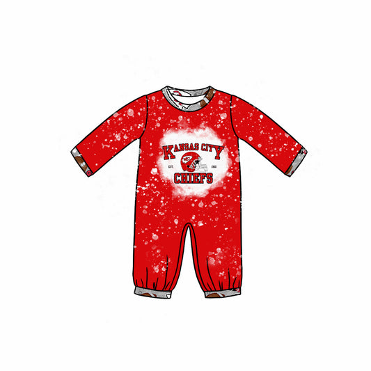 (Custom Design Preorder MOQ 5) Team's KC Red Print Baby Boys Fall Romper