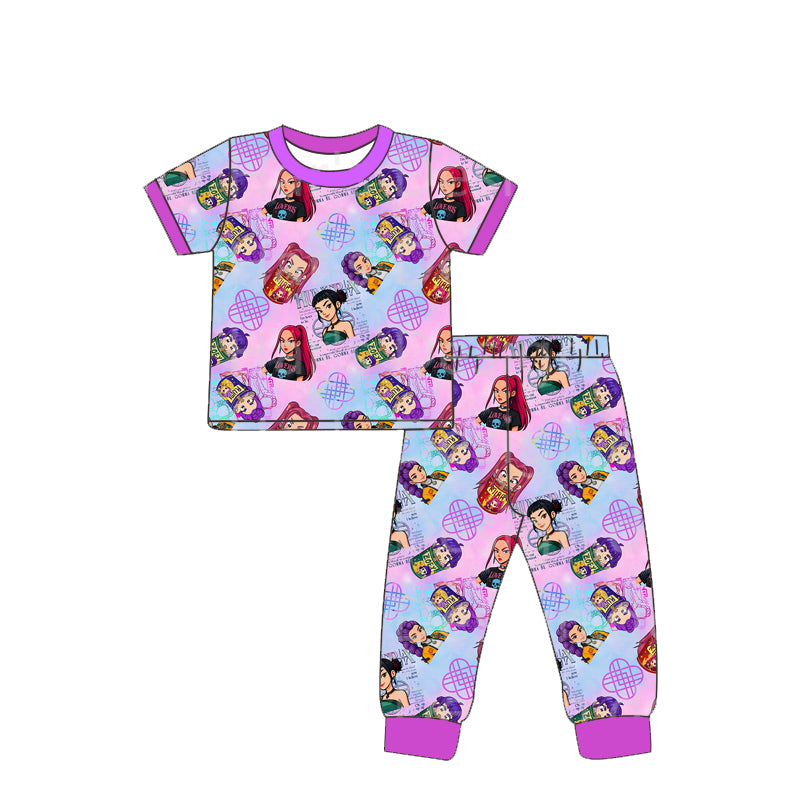 (Custom Design Preorder MOQ 5 Each Item) Cartoon KPOP Character Purple Print Girls Matching Clothes