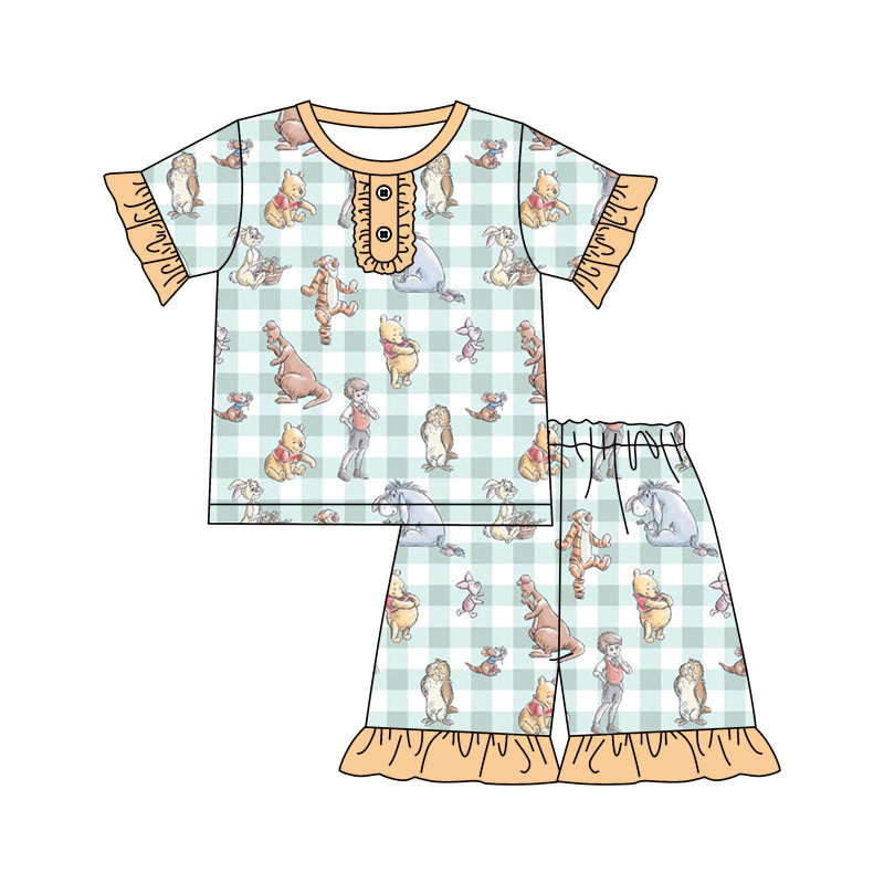 (Custom Design Preorder MOQ 5) Cartoon Animals Print Shorts Girls Summer Pajamas Clothes Set