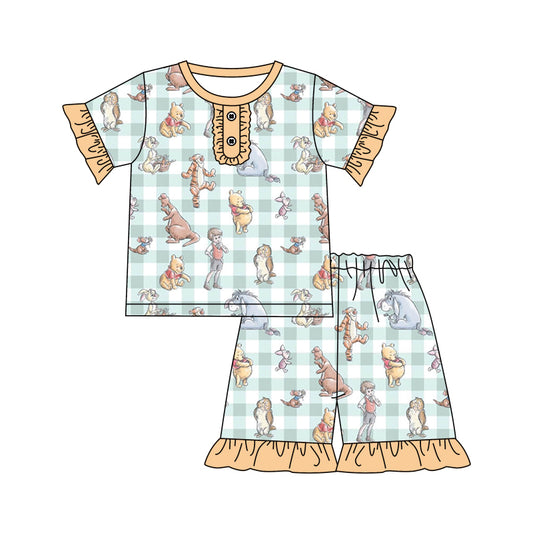 (Custom Design Preorder MOQ 5) Cartoon Animals Print Shorts Girls Summer Pajamas Clothes Set