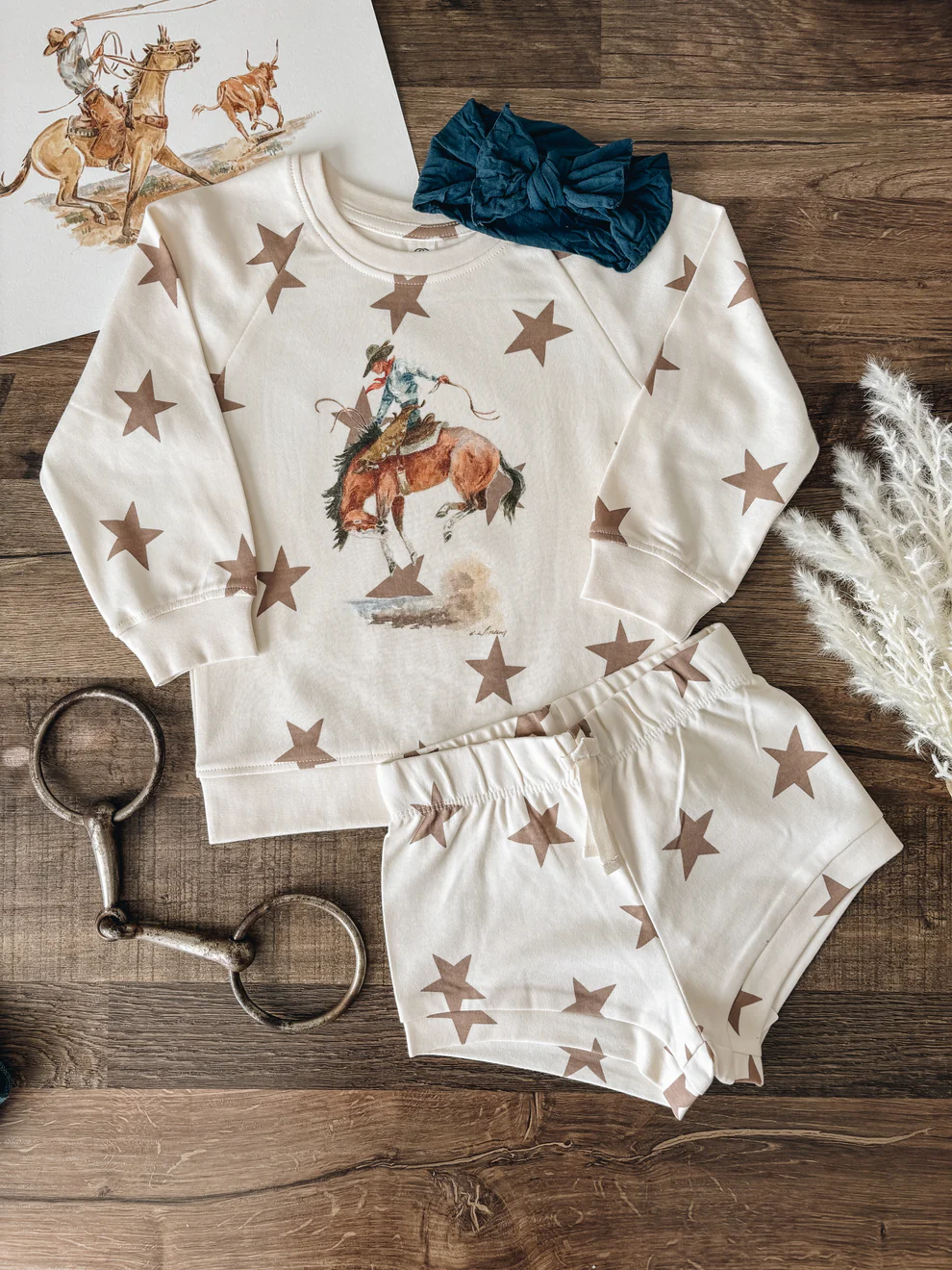 (Custom Design Preorder MOQ 5) Rodeo Stars Print Baby Western Bummie Set