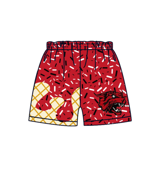 (Custom Design Preorder MOQ 5 Each Design) Team's Red Sprinkles Print Summer Bottom Shorts Mom and Me Matching Clothes