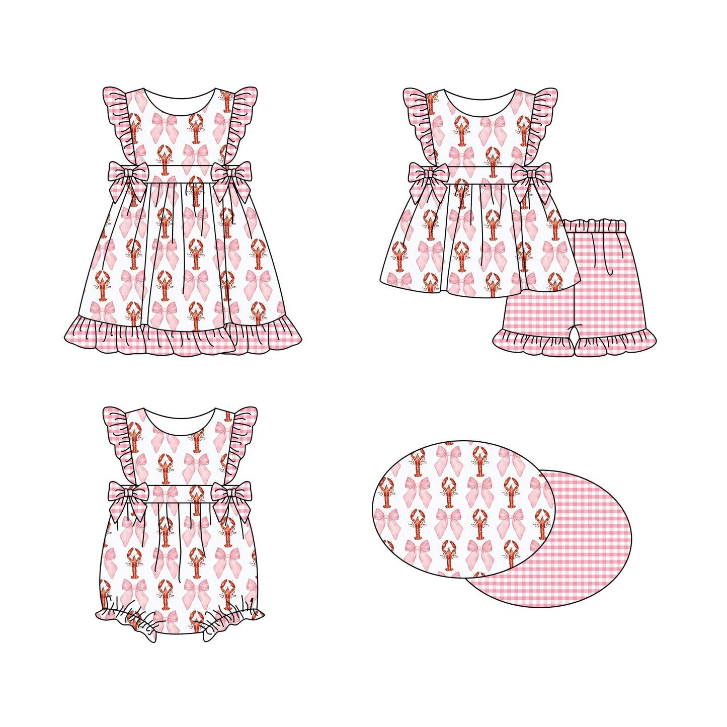 11.16(Custom Design Preorder MOQ 5 Each Design) Crayfish Bows Print Girls Summer Matching Clothes Sisters Wear