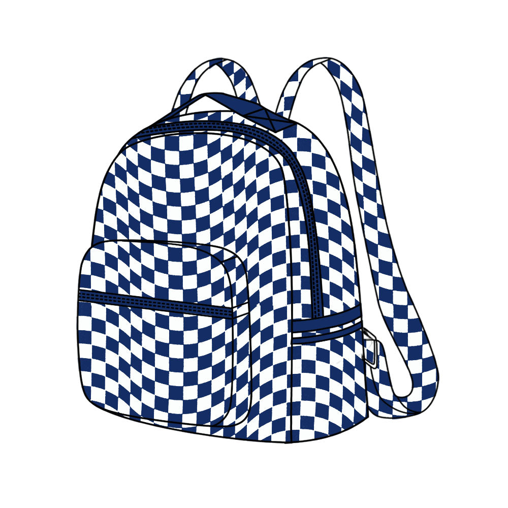 (Pre-order) Blue Plaid Racing Print Backpack Boys Bags