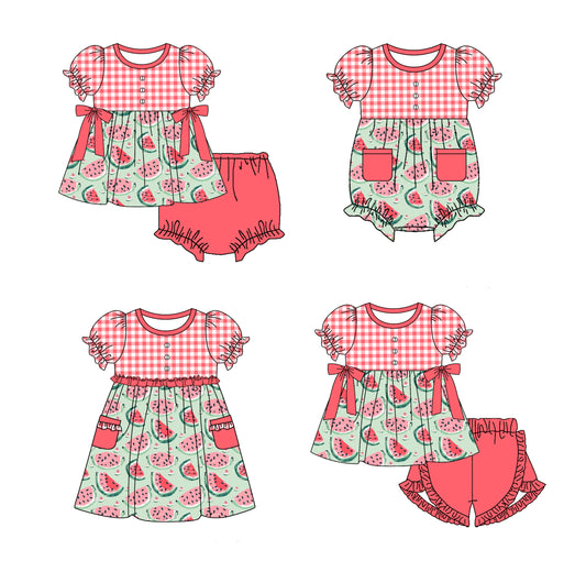 11.21(Custom Design Preorder MOQ 5 Each Design) Watermelon Print Girls Summer Matching Clothes Sisters Wear