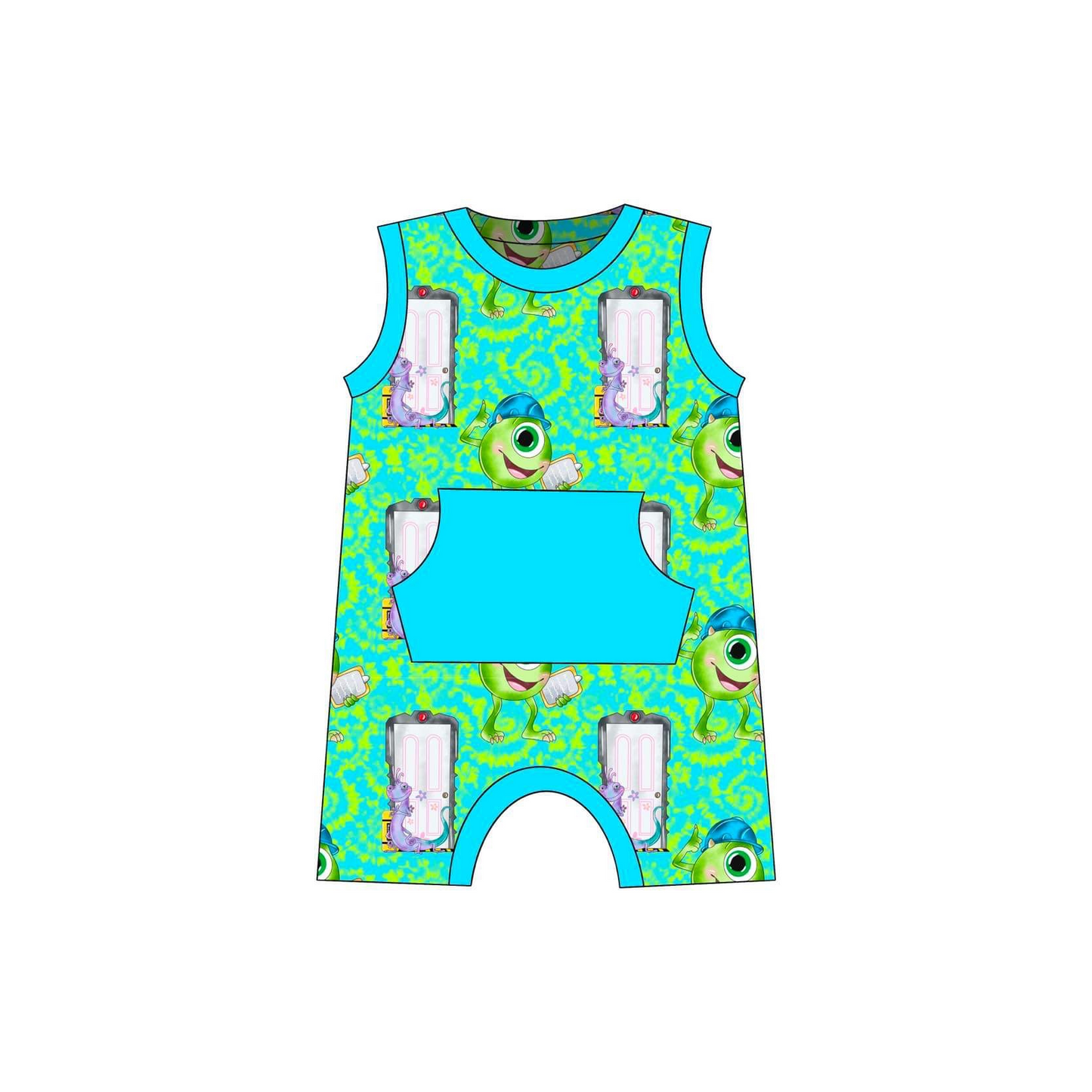 (Custom Design Preorder MOQ 5) Cartoon Monster Print Baby Boys Summer Romper