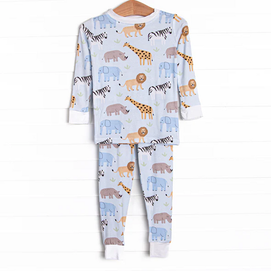 (Custom Design Preorder MOQ 5) Animals Print Boys Fall Pajamas Clothes Set