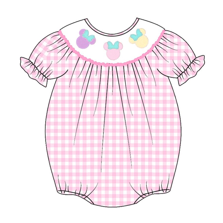 (Custom Design Preorder MOQ 5) Cartoon Mouse Pink Plaid Print Baby Girls Summer Romper