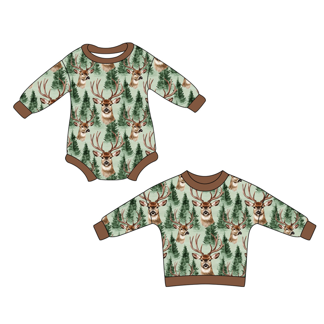 5.22(Custom Design Preorder MOQ 5 Each Design) Deer Tree Print Boys Christmas Matching Clothes Brothers Wear