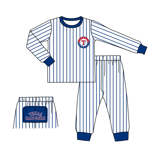 (Custom Design Preorder MOQ 5) Blue Stripes Football Team's Print Kids Pajamas Clothes Set