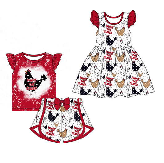 2.12(Custom Design Preorder MOQ 5 Each Design) Chicken Red Print Girls Summer Matching Clothes Sisters Wear