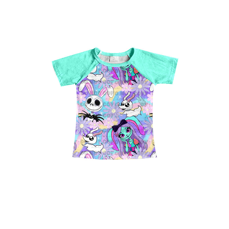 (Custom Design Preorder MOQ 5) Cartoon Figure Bunny Print Girls Easter Tee Shirts Top