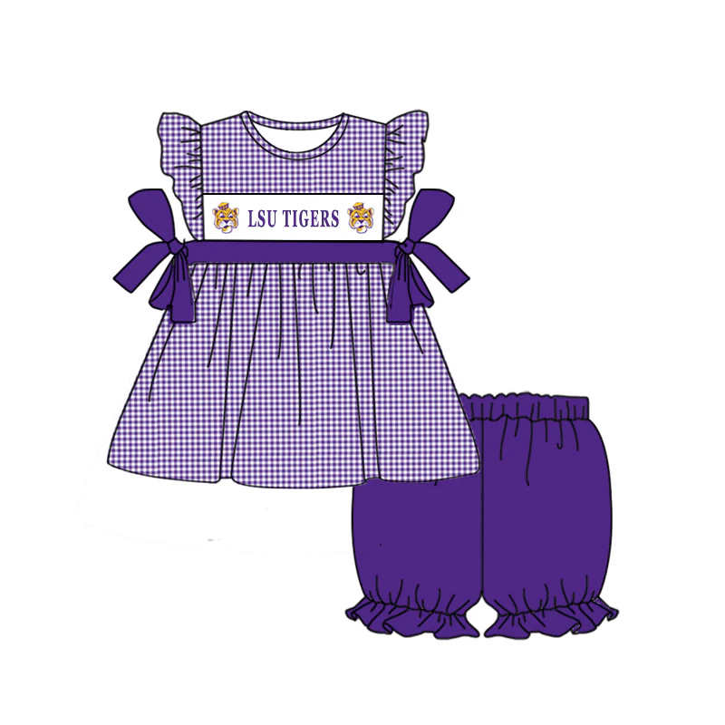 (Custom Design Preorder MOQ 5)  Team's LSU TIGERS Print Girls Summer Clothes Set