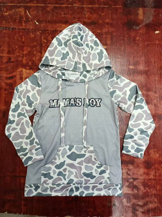 (Custom Design Preorder MOQ 3 ) MAMA'S Boy Camo Print Boys Fall Hoodie Top