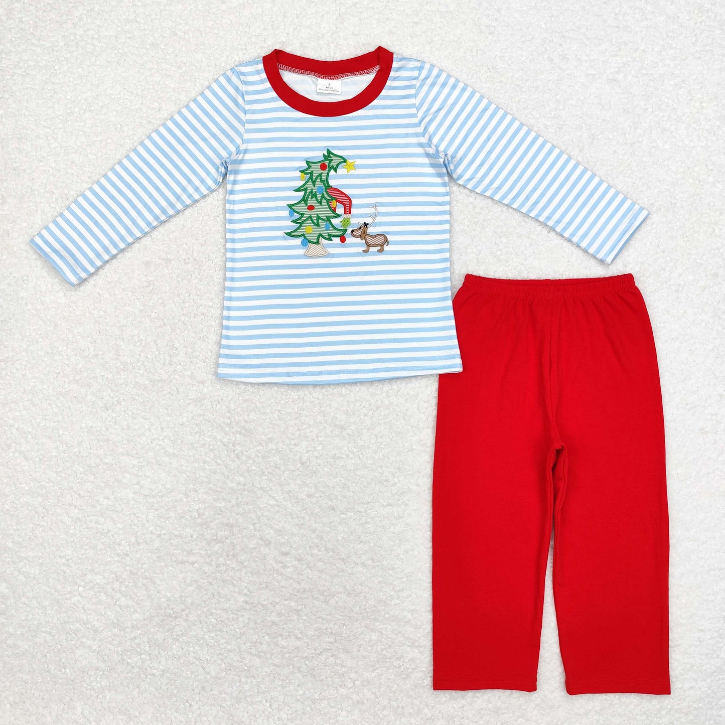 Tree Embroidery Stripes Print Sibling Christmas Matching Clothes