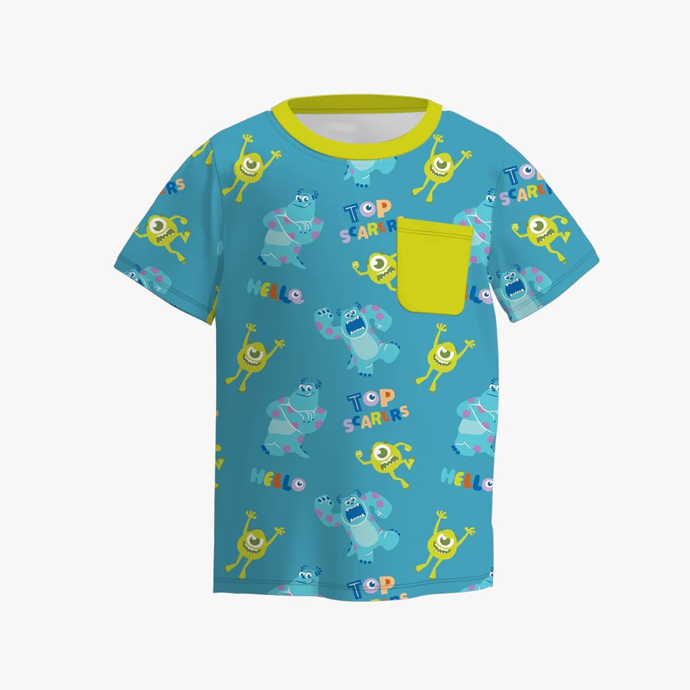 (Custom Design Preorder MOQ 5) Cartoon Monster Print Kids Summer Tee Shirts Top