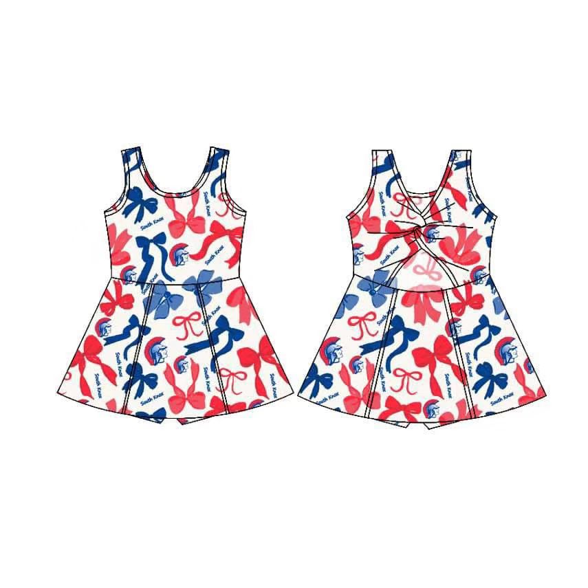 (Custom Design Preorder MOQ 5) Team's South Knox Red Blue Bows Print Shorts Skirts Girls Summer Yoga Dress