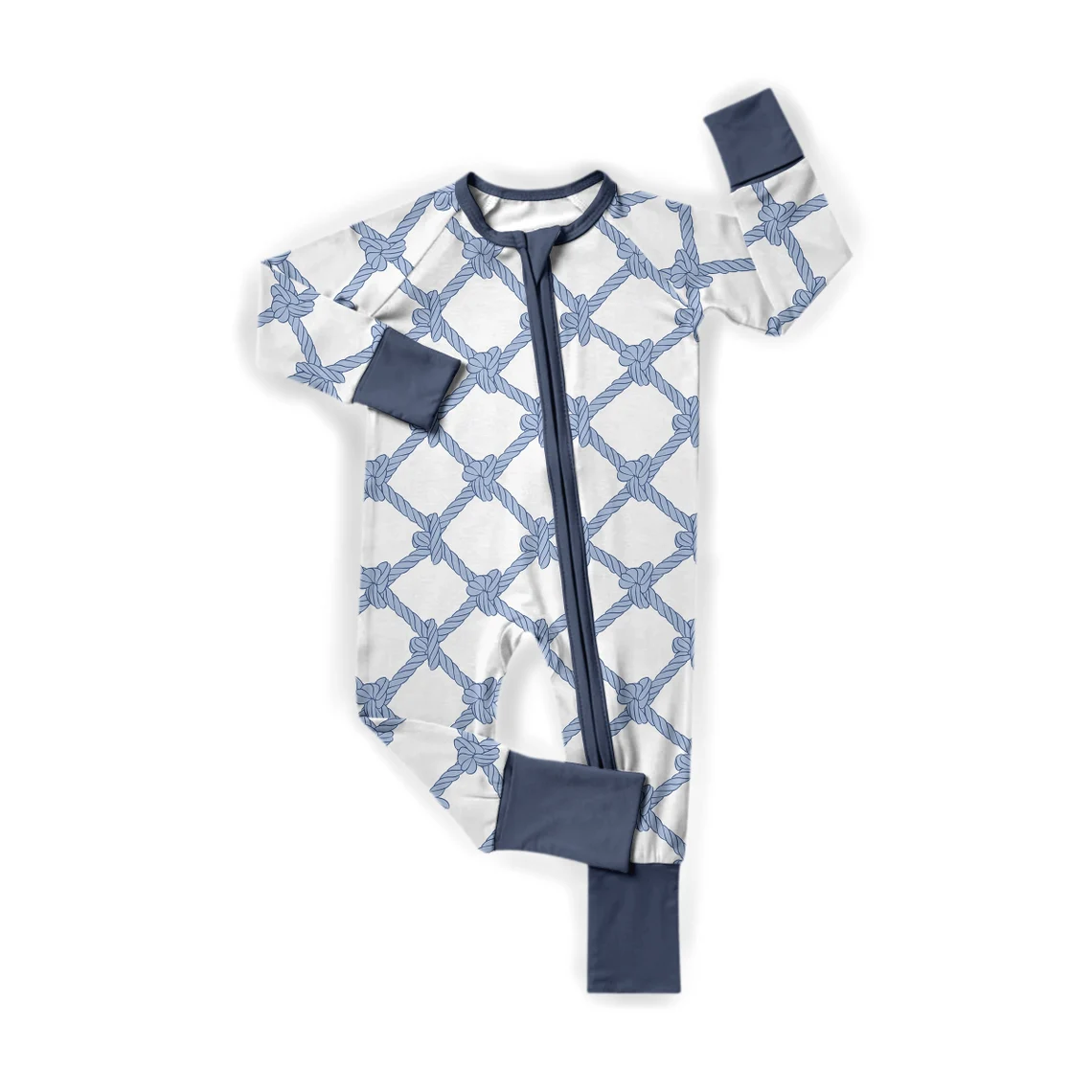 (Custom Design Preorder MOQ 5)  Rope Print Baby Boys Fall Bamboo Sleeper Zipper Romper