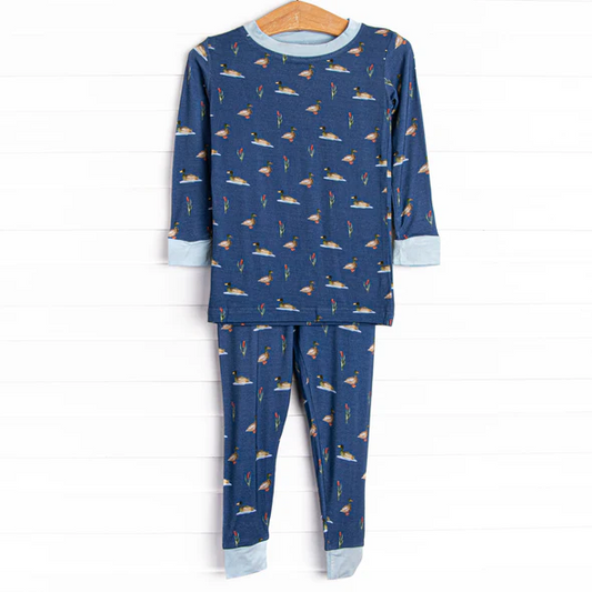 (Custom Design Preorder MOQ 5) Duck Navy Print Kids Pajamas Clothes Set