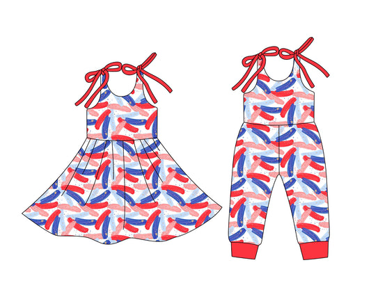 12.24 (Custom Design Preorder MOQ 5 Each Design) Stars Print Girls 4th of July Matching Clothes Sisters Wear