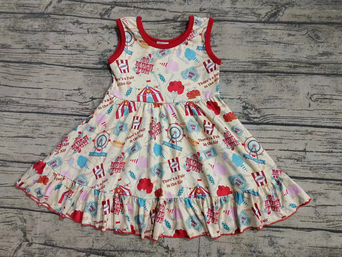 (Custom Design Preorder MOQ 5) Fair Print Girls Summer Knee Length Dress