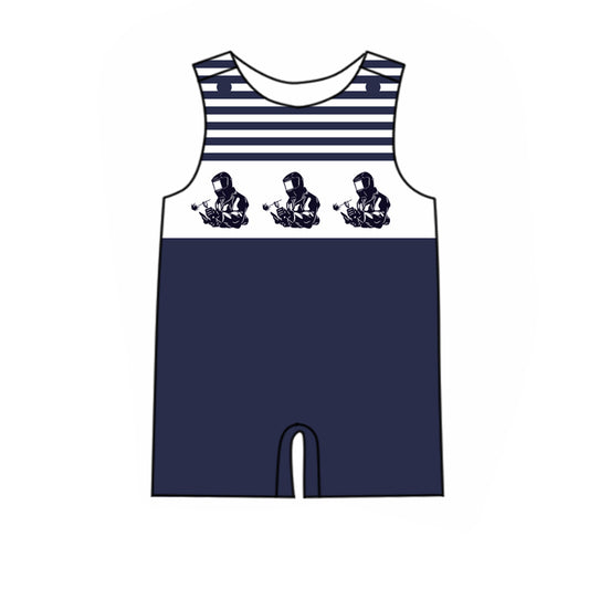 (Custom Design Preorder MOQ 5) Welder Navy Print Baby Boys Summer Romper