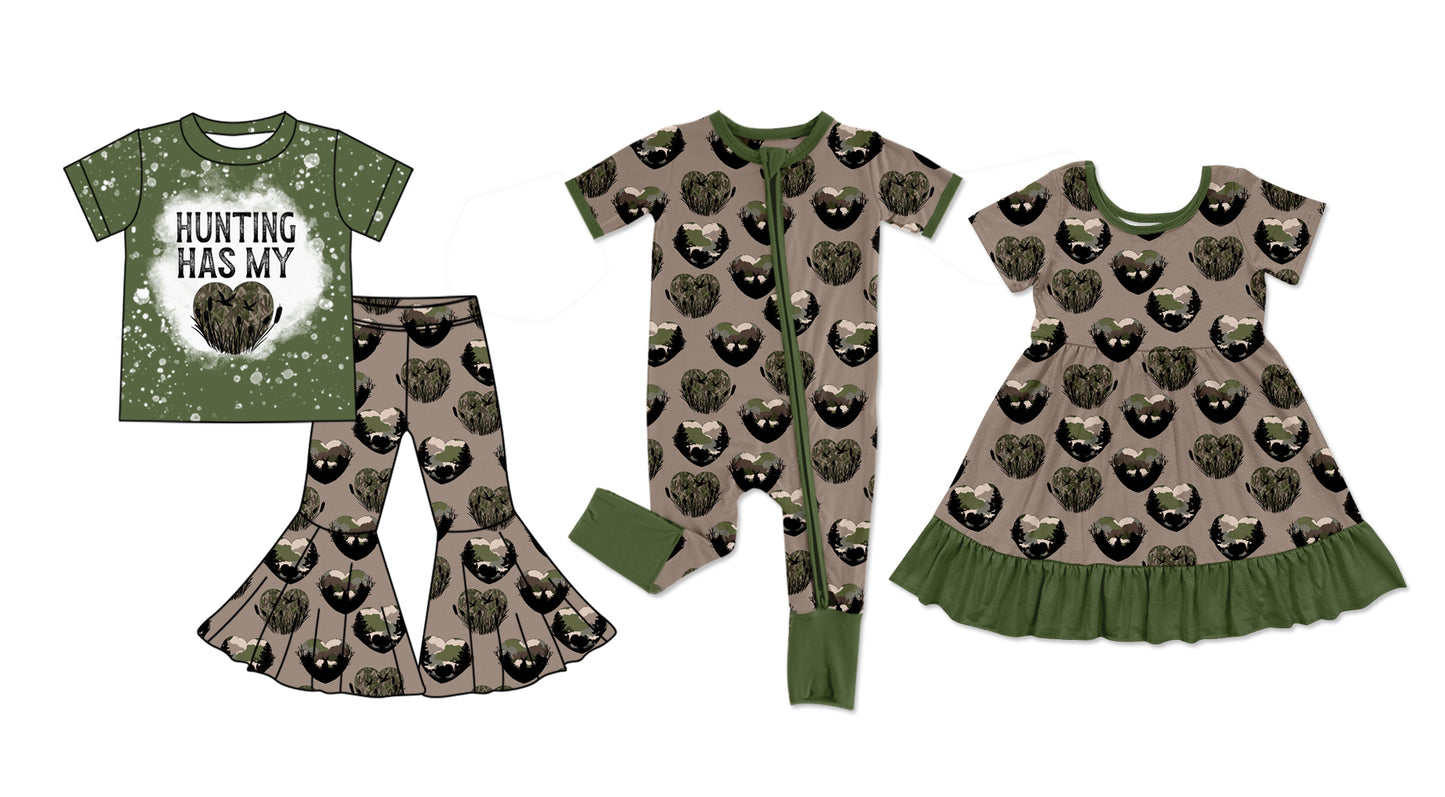 11.22(Custom Design Preorder MOQ 5 Each Design) HUNTING HAS MY HEART Camo Print Girls Hunting Matching Clothes Sisters Wear