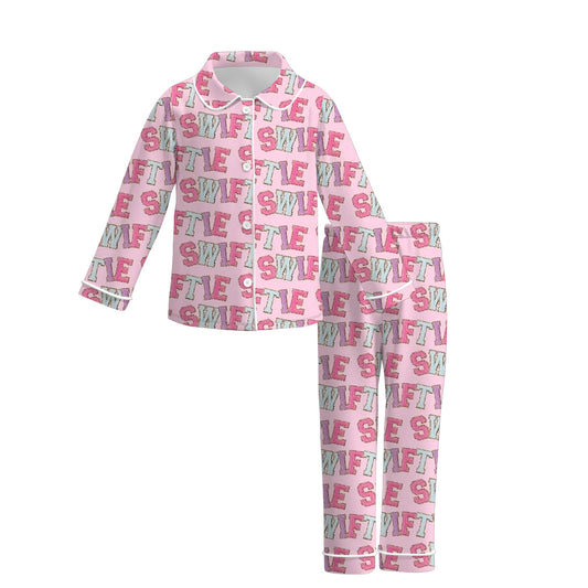 (Custom Design Preorder MOQ 5)  Singer Swiftie Pink Print Girls Fall Buttons Pajamas Clothes Set