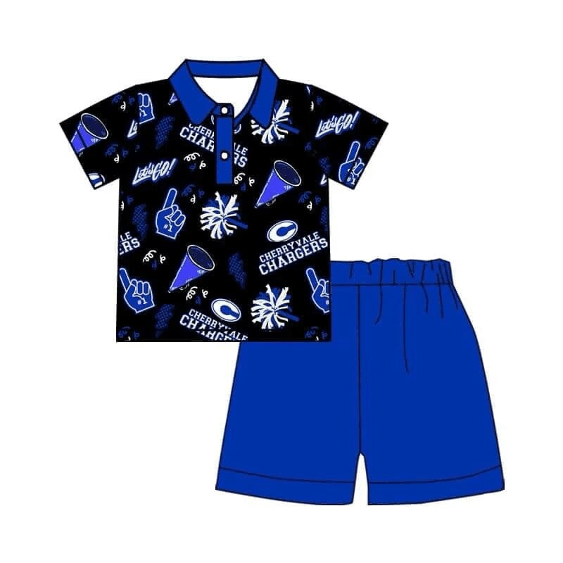 (Custom Design Preorder MOQ 5)  Team's CHARGERS Print Boys Clothes Set