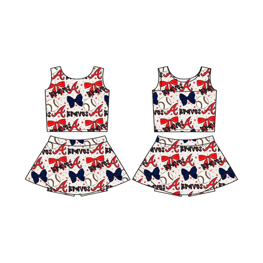 (Custom Design Preorder MOQ 5) Team's BRAVES Baseball Bows Print Shorts Skirts Girls Summer Yoga Clothes Set