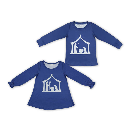 Nativity Navy Print Sibling Christmas Matching Clothes