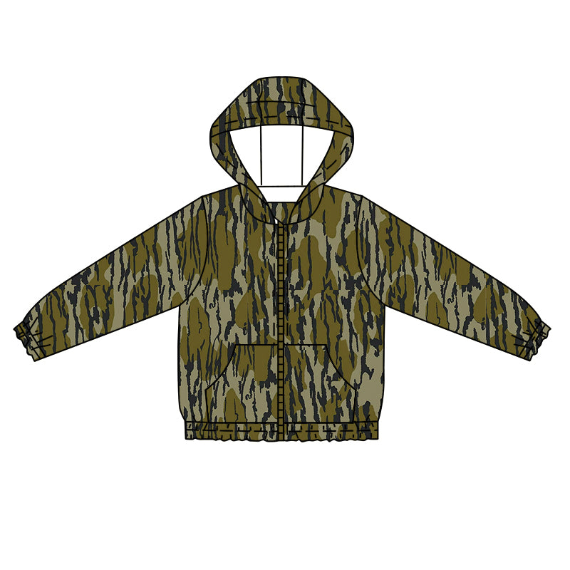 (Custom Design Preorder MOQ 5)  Camo Print Adult Pockets Hoodie Tee Shirts Zipper Jacket Top