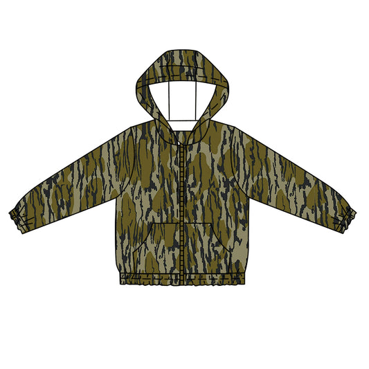 (Custom Design MOQ 5) Camo Print Kids Pockets Hoodie Tee Shirts Zipper Jacket Top