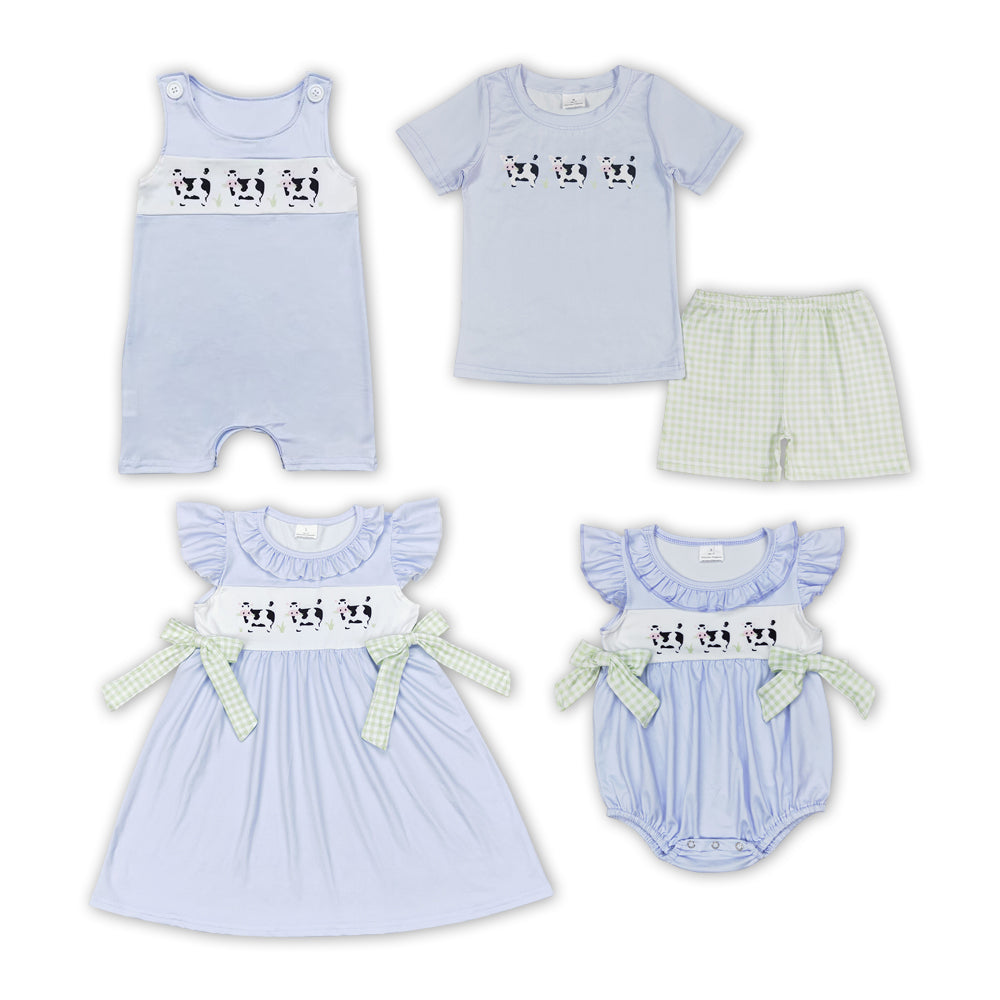 Cows Blue Print Sibling Summer Matching Clothes