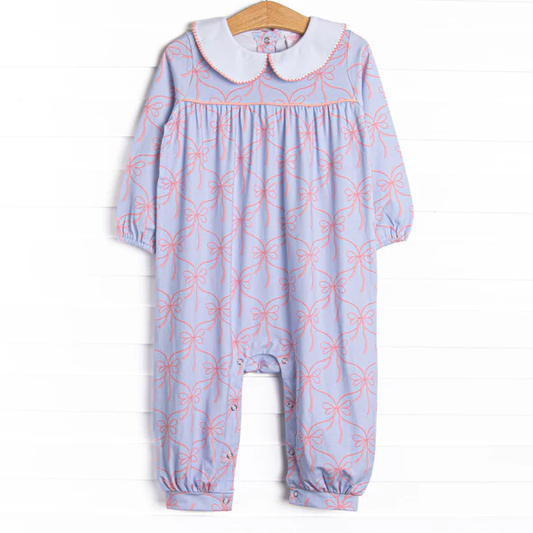 (Custom Design Preorder MOQ 5) Bows Purple Print Baby Girls Romper