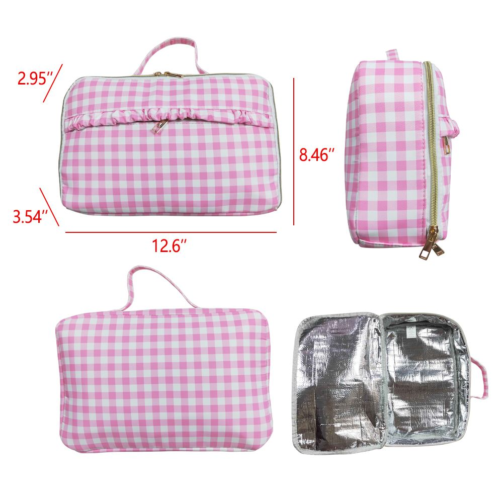 Pink Plaid Print Backpack Lunch Boxes Girls Back to School Bags