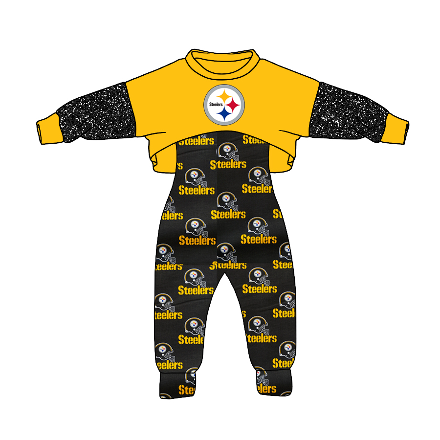 (Custom Design Preorder MOQ 5) Team's STEELERS Print Jumpsuits Girls Fall Clothes Set