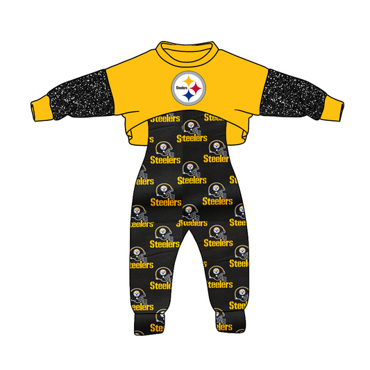 (Custom Design Preorder MOQ 5) Team's STEELERS Print Jumpsuits Girls Fall Clothes Set