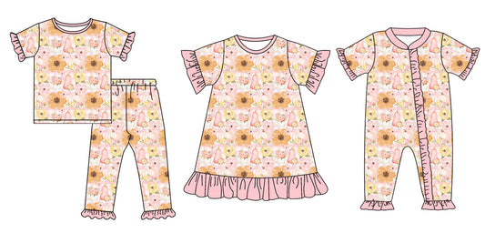 5.24(Custom Design Preorder MOQ 5 Each Design) Pumpkin Flowers Print Girls Fall Matching Clothes Sisters Wear