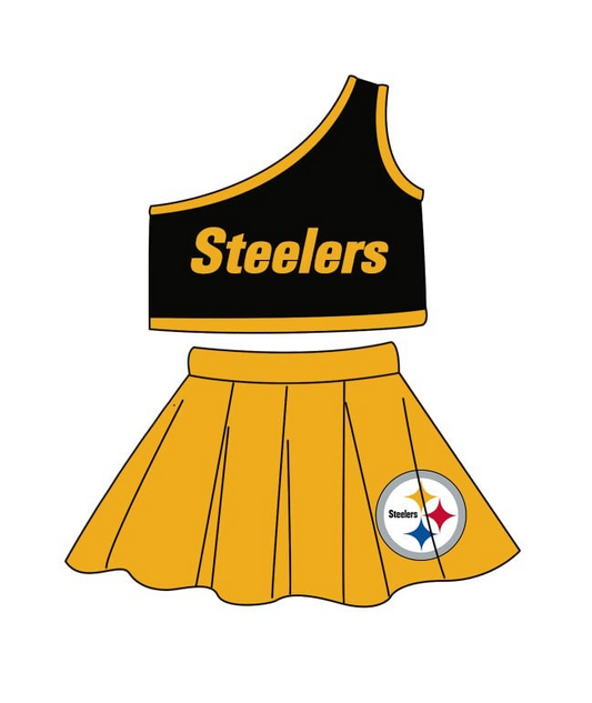 (Custom Design Preorder MOQ 5)  Team's STEELERS Print Girls Skirts Clothes Set