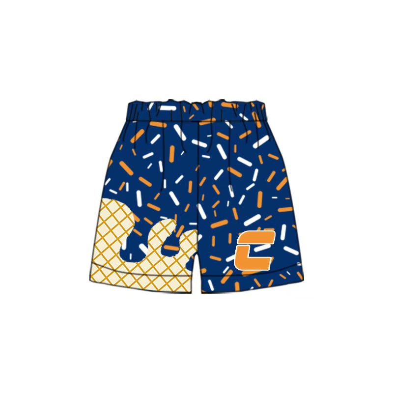 (Custom Design Preorder MOQ 5 Each Item) Team's C Blue Sprinkles Print Summer Bottom Shorts Mom and Me Matching Clothes