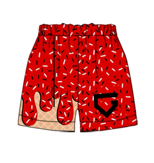 (Custom Design Preorder MOQ 5 Each Item) Team's Red Sprinkles Print Summer Bottom Shorts Mom and Me Matching Clothes