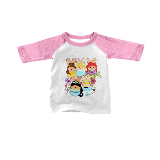 (Custom Design Preorder MOQ 5) Cute Cartoon Princess Print Kids Raglan Sleeve Easter Tee Shirts Top