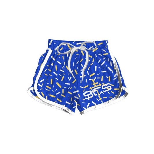 (Custom Design Preorder MOQ 5 Each Item) Team's SCS Blue Sprinkles Print Summer Bottom Sports Shorts Mom and Me Matching Clothes