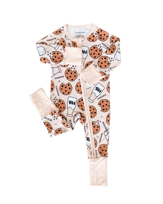 (Custom Design Preorder MOQ 5)  Cookie Milk Print Baby Fall Sleeper Zipper Romper