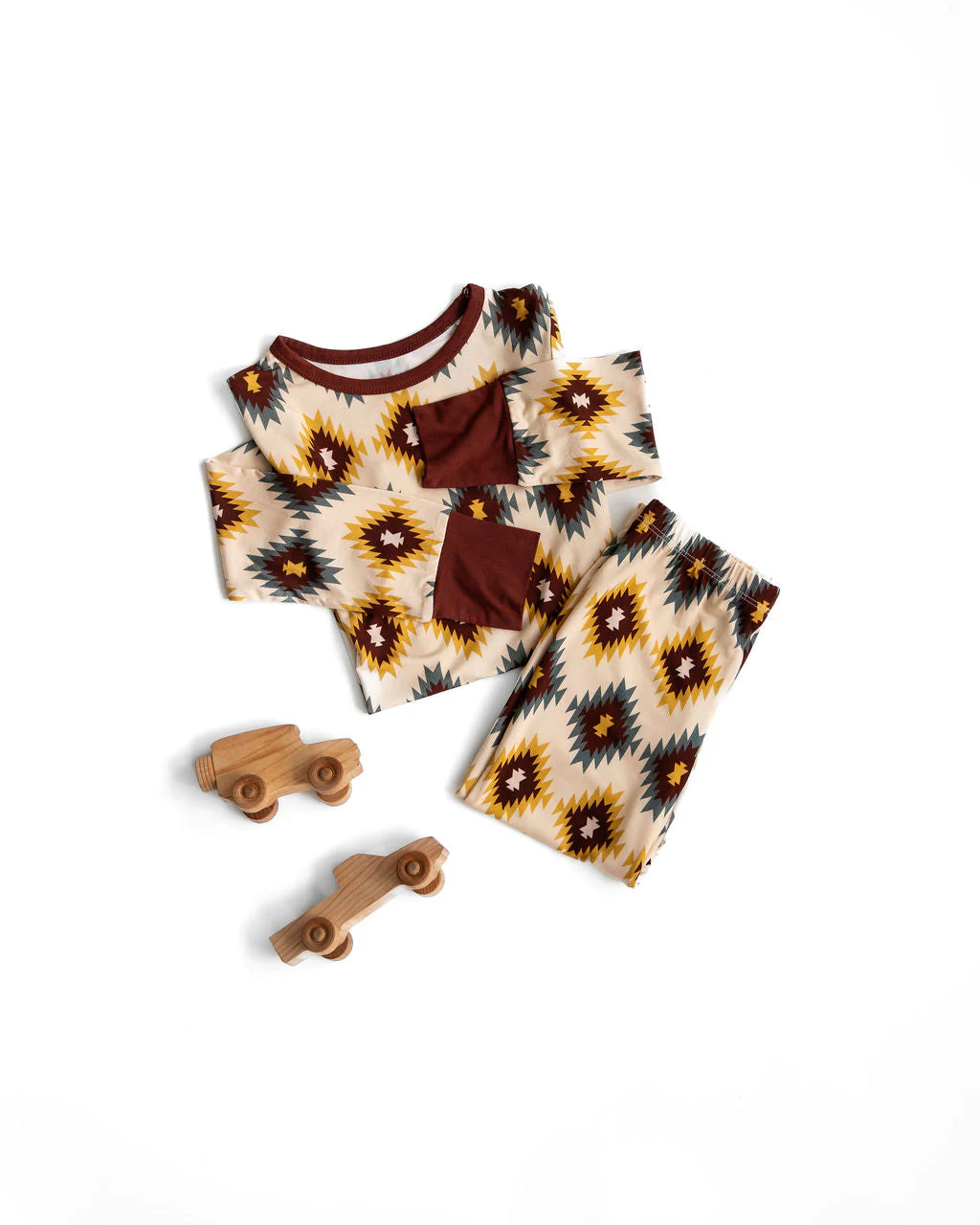 (Custom Design Preorder MOQ 5)  Wine Aztec Print Girls Bamboo Pajamas Clothes Set