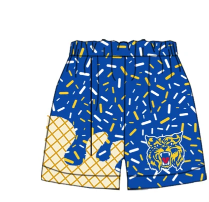(Custom Design Preorder MOQ 5 Each Item) Team's Wildcat Blue Sprinkles Print Summer Bottom Shorts Mom and Me Matching Clothes
