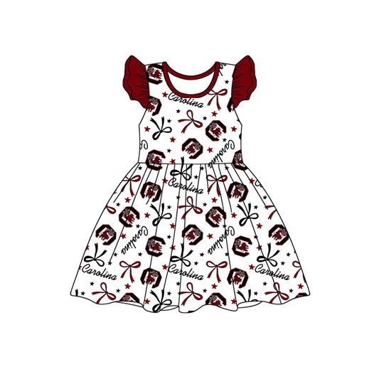 (Custom Design Preorder MOQ 5) Team's Gamecock Carolina Bows Print Girls Knee Length Dress