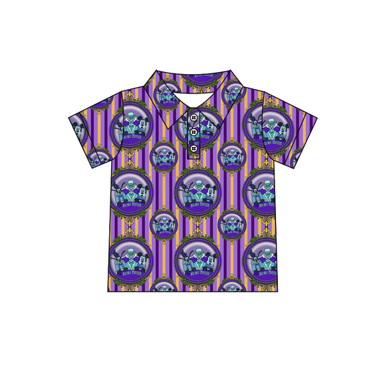 (Custom Design Preorder MOQ 5) Cartoon Mouse Purple Stripes Print Boys Summer Polo Tee Shirts Top