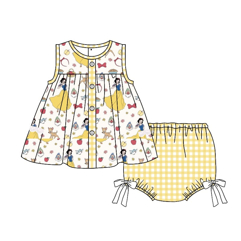 (Custom Design MOQ 5)  Princess Apples Print Baby Girls Summer Bummie Sets